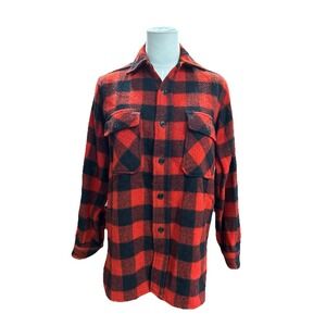 King Kole Vintage 60's-70's Style Women's Flannel Shirt 40 Red Plaid Wool Blend